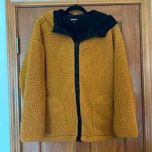 Express women’s burnt orange and black hooded sherpa jacket. Smoke free. M/L